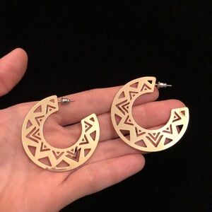 Gold Tone Geometric Hoop Earrings Costume Jewelry